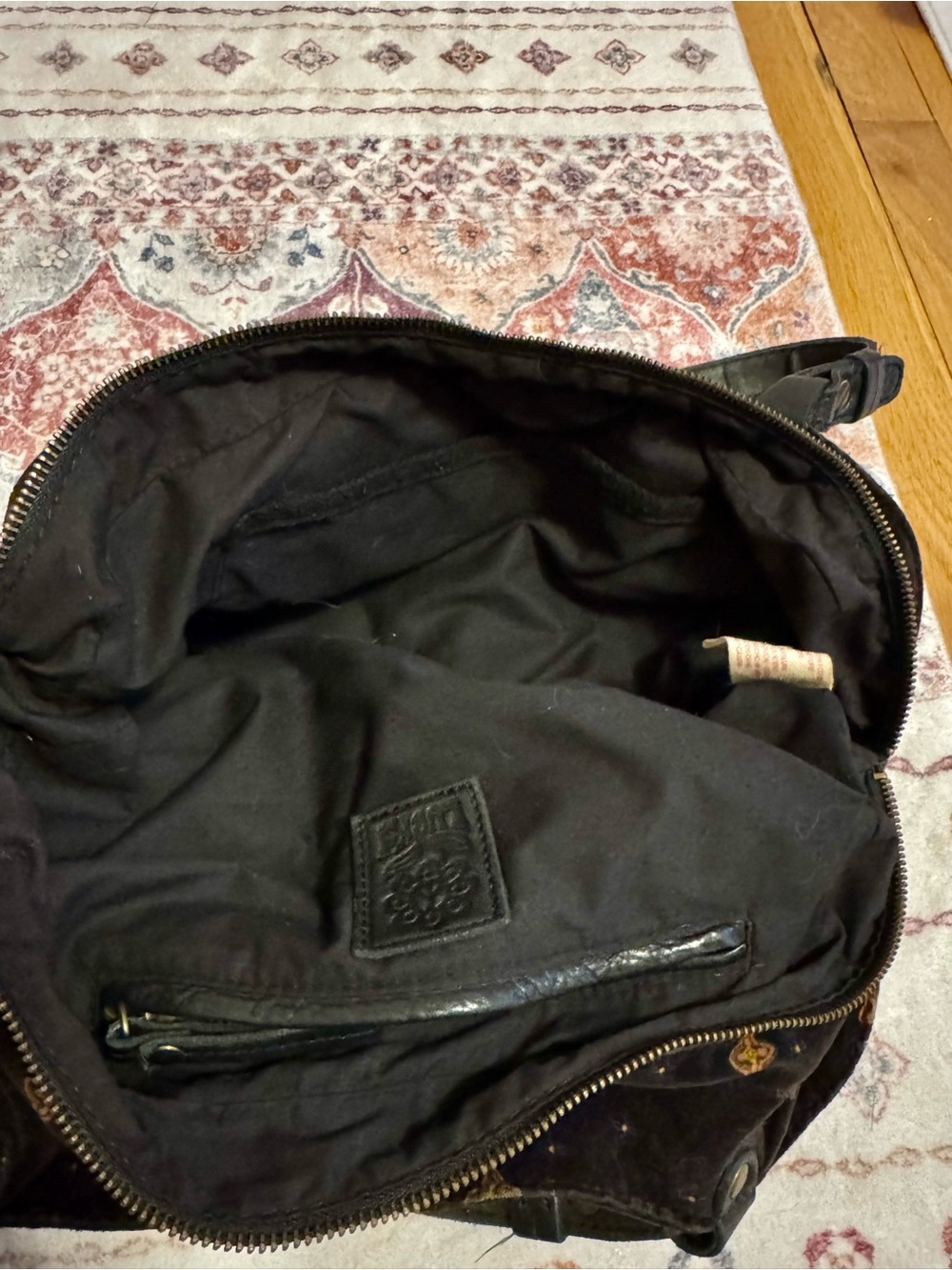 Lucky Brand Black Leather Shoulder Bag with Purple and Yellow Pattern - Picture 8 of 8